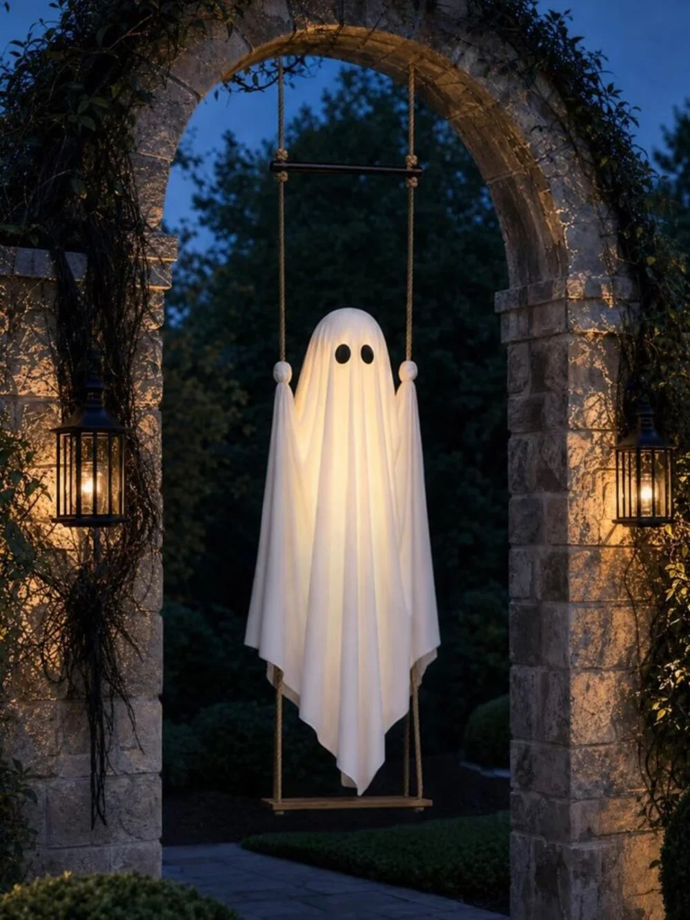 Spooky 3.7FT Pre-Assembled Hanging Ghost for Outdoor Halloween Decor